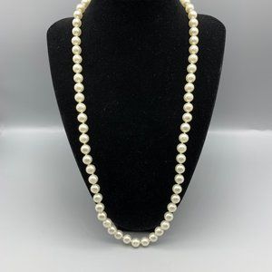 White Pearl 24 inch Necklace with Gold-tone Filigree Clasp Closure